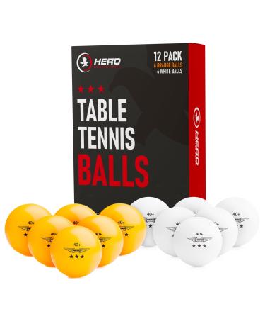 Ping Pong Balls - Premium 3-Star Table Tennis Balls - Pack of 12 Table Tennis Balls White and Orange - High Performance 3 Star Ping Pong Balls - 40+ Official Size and Weight - Superior Spin and Bounce