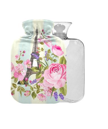 Eiffel Tower Hot Water Bottle with Cover 1L Small Hot Water Bag for Pain Relief Cramps BPA Free