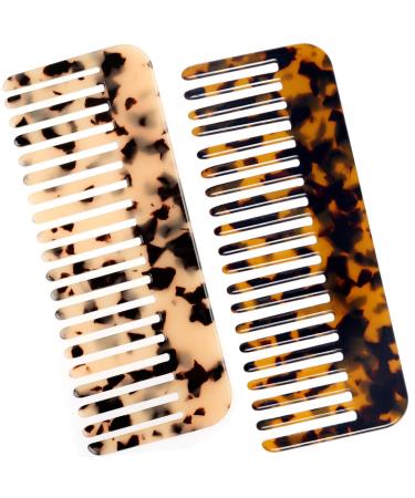 Cellulose Large Hair Detangling Comb Wide Tooth Comb For Thick Curly Wavy Hair long Hair Detangler Comb For Wet And Dry 2 Pack(Tortoise Shell Ivory)