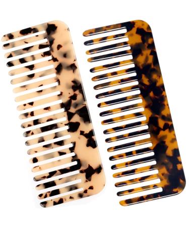 Cellulose Large Hair Detangling Comb Wide Tooth Comb For Thick Curly Wavy Hair long Hair Detangler Comb For Wet And Dry 2 Pack(Tortoise Shell Ivory) - Buy Online on GoSupps.com