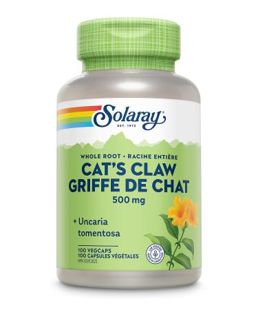 SOLARAY Cat s Claw Bark 500mg | Immune System & Digestion | Uncaria Tomentosa Whole Bark | Dietary Supplement | Vegan Lab Verified | 100 Vegetarian Capsules
