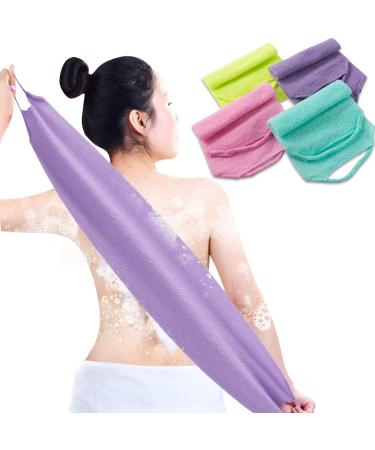 4 Pcs Exfoliating Back Scrubber with Handles Nylon Back Exfoliator Extended Length Back Washers Stretchable Exfoliating Washcloth Pull Strap Shower Scrubber for Body Cleans Skin Massages for Women Men
