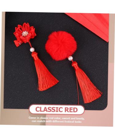 DOITOOL 3 Pairs Tassel Hair Ball Hair Clip Chinese New Year Hairpins Kids Hair Clips for Girls Chinese Girl Hair Accessories Decorate Modeling Artificial Fur Girl Child Red - Buy Online on GoSupps.com