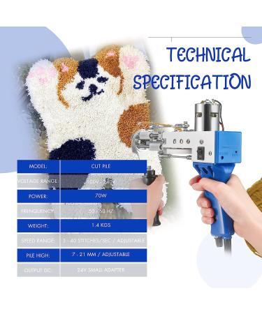 Electric Cut Pile Rug Tufting Gun - Hand Held Carpet Weaving Flocking Machine - Blue - Buy Online on GoSupps.com
