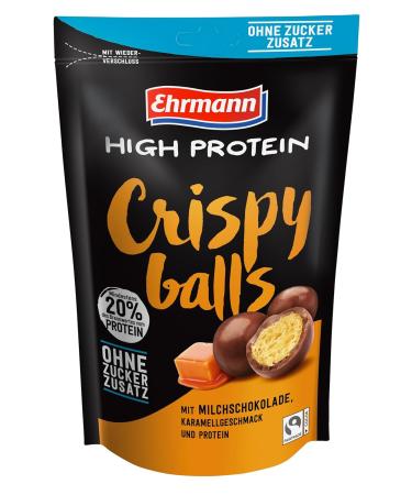 Ehrmann High Protein Crispy Balls | Sugar-Free Milk Chocolate Caramel | Fairtrade Cocoa | 12 x 55g - Buy Online Internationally - Buy Online on GoSupps.com
