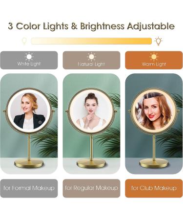 Zelaxy 8 Rechargeable Makeup Vanity Mirror with Lights - Double Sided 1X 10X Magnifying, 3 Color Lighting, Touch Sensor Dimming, Bronze - Buy Online on GoSupps.com