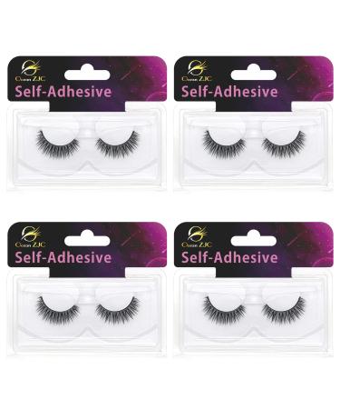 Self Adhesive Eyelashes No Glue or Eyeliner Needed Easy To Apply 3 Secs To Put On Stable Non-slip Waterproof False Lashes Gift for Women Natural Look(4 Pack A101)