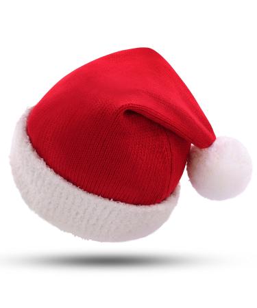 KONVINIT Baby Santa Hat Knitted Toddler Christmas Hat Red Soft Warm Elastic Small Santa Hat for Boy/Girl 0-12 Months Red