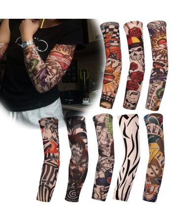 Temporary Tattoo Sleeves for Men 8pcs Fake Tattoos Arts Temporary Fake Slip On Tattoo Sunscreen Arm Sleeves Body Art Stockings Protector Crown Heart Skull Rose Unisex Stretchable Cosplay Accessories
