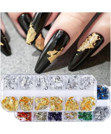 12Grid Gold Glitter Flakes DIY Nail Art Decorations Nail Gold Foil Irregular Aluminum Sequins Ultra-thin(CB03) - Buy Online on GoSupps.com