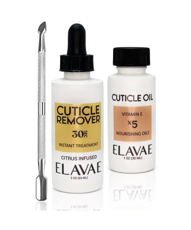 Elavae Manicure Pedicure Kit with Cuticle Oil and Cuticle Remover Gel Cream. All Natural Oil with Vitamin E and Other Nourishing Oils. Nail Softener and Strengthener. (3 Piece Kit WITH Pusher Tool)