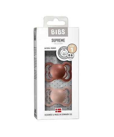 BIBS Pacifiers - Supreme Collection | BPA-Free Baby Pacifier | Made in Denmark | Set of 2 Woodchuck/Blush Color Premium Soothers | Size 0-6 Months - Buy Online on GoSupps.com