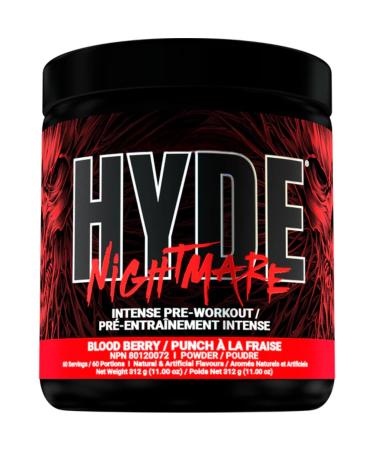 Hyde-Nightmare Pre-Workout Powder | Intense Energy Mental Focus Muscle Pump Pre-Workout | 4g L-Citrulline 2.5g Beta-Alanine 300mg Caffeine 100mg Alpha GPC | 60 Servings (Blood Berry) Blood Berry 60 Servings