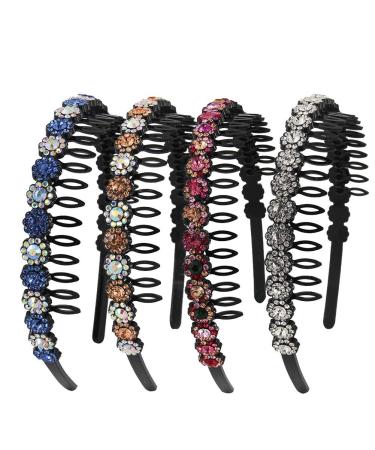 Yeshan Teeth Comb Headbands For Women with Rhinestone and Crystal beaded Plastic Hairband Pack of 4 NO5(Mixed4 colors)