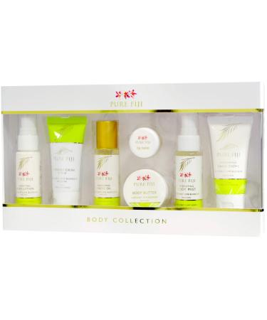 Pure Fiji Body Collection 7-Piece Set - Bath & Body Gifts: Coconut Lime Blossom Scented - Mist Oil Butter Lotion Soap Hand Cream - Travel Size