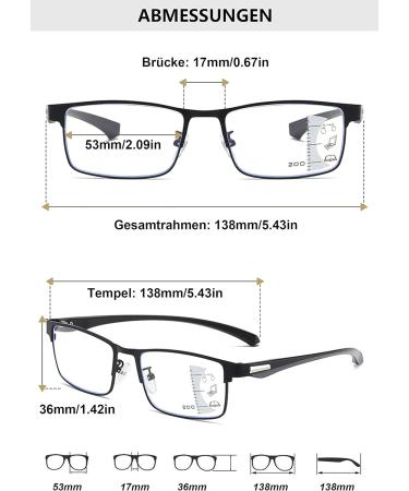 Lanomi Photochromic Progressive Multifocus Reading Glasses - Blue Light Filter UV400 Self-Tinting Metal Rectangle - 2.5 Dioptria Multifocal Computer & Outdoor Sun Aid - Buy Online on GoSupps.com