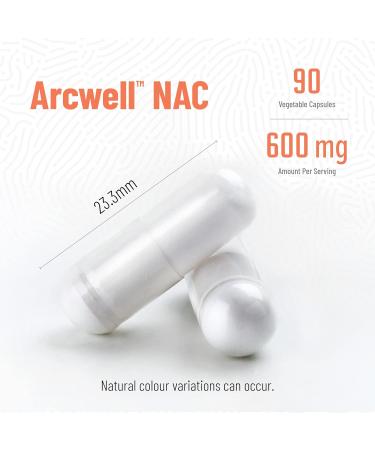 Arcwell NAC (N-Acetyl-L-Cysteine) 600 mg - 90 Vegetable Capsules - Promotes Antioxidant Glutathione Levels | Supports Immune System Lung Health & Detox - Buy Online on GoSupps.com