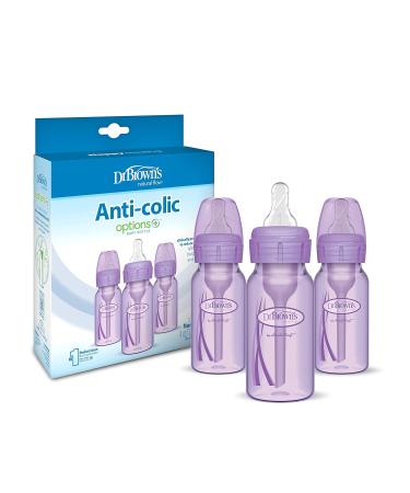 Dr. Brown's Natural Flow Anti-Colic Options+ Narrow Baby Bottles 4 oz/120 mL - 3 Pack, Level 1 Slow Flow Nipple, Lavender Purple - Buy Online on GoSupps.com