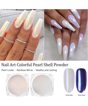 7PCS White Pearl Chrome Nail Powder Set - Metallic Mirror Glitter & Aurora Shimmer for Stunning Nail Art - Buy Online on GoSupps.com
