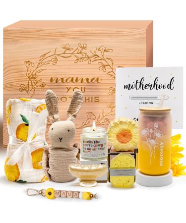 New Mom Gifts New Mummy Care Package After Baby Pregnancy Gifts Basket for Expecting Mom First Time Mothers Day Gift for New Mom Birthday Spa Gifts for Women orange