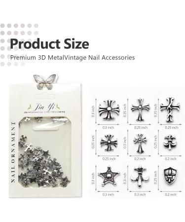CAMLO 3D Cross Nail Art Charms - Silver Chrome Mixed Styles for DIY Manicure Decor - Buy Online on GoSupps.com