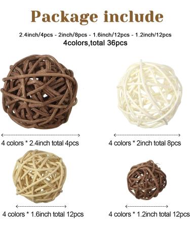 Wicker Rattan Balls Decorative Orbs for Centerpiece Vase Fillers - 36 Pcs in 4 Sizes (White, Wood Color, Light Tan, Coffee) - Ideal for Spring, Summer Craft, Wedding, Party Decor - Buy Online on GoSupps.com
