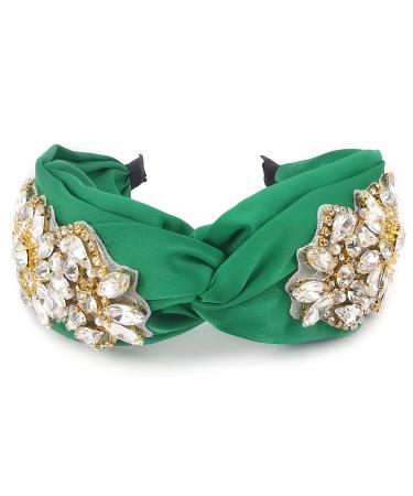 QTMY Fashion Headbands Crystal Gemstone Pearls Hair Accessories Head Band Headwear for Women Green