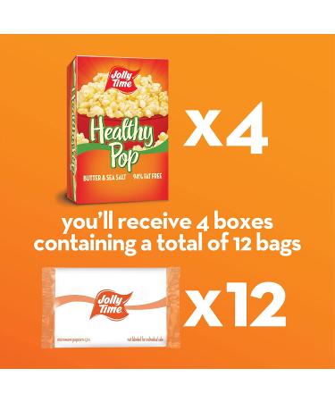 JOLLY TIME Healthy Pop Microwave Popcorn 4 Pack, Low Fat, Gluten Free, Non-GMO - Butter & Sea Salt Flavor - Buy Online on GoSupps.com