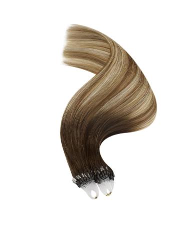 Ugeat Brown Microring Real Hair Extensions - Balayage Chocolate Light Brown with Bleach Highlights - 50g 45cm Micro Loop #4/6/613 - Buy Online on GoSupps.com