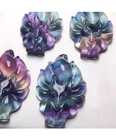 Fox Figurines Crystal Stone Natural Rainbow Fluorite Crystal Stone Hand Carved Nine Tails Fox Sculpture Animal Ornaments Love Gift 1PC 4cm Fluorite - Buy Online on GoSupps.com