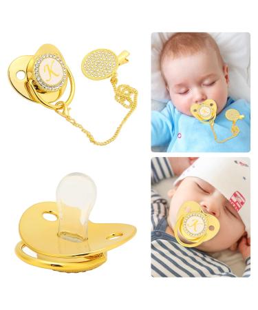 Buy FafeICY Gold Baby Pacifier with Clips - 26-Letter Curved Design Seamless PP + Silicone 6-18 Months - International Shipping Available - Buy Online on GoSupps.com