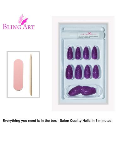 Buy Bling Art Purple Gel Stiletto Almond False Nails - 24 Long Tips with Glue | International Shipping Available - Buy Online on GoSupps.com
