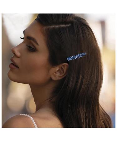 Allereyae Crystal Wedding Hairpins Barrette Rhinestone Hair Clip Barrette Blue CZ Bling Bridal Headpieces Decorative Head Clip Headwear Bridal Hair Accessories for Women and Girls (Blue)