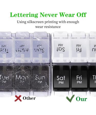 Large Weekly Pill Organizer for Travel, 2 Times a Day Medication, Vitamins, Fish Oil - Easy Push Button Design - Black & White - Buy Online on GoSupps.com