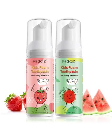 Foam Toothpaste Kids Whitening Toothpaste with Low Fluoride&Natural Formula Kids Foaming Toothpaste for U Shaped Toothbrush (Strawberry&Watermelon)