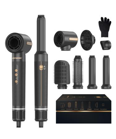 Air Styler 7 In 1 Hair Dryer Brush Set Warm air brush hairstyler 11000 RPM ionen hairdryer with hair dryer left right curls round brush hair thermal brush hair straightener 3 temperature & wind black