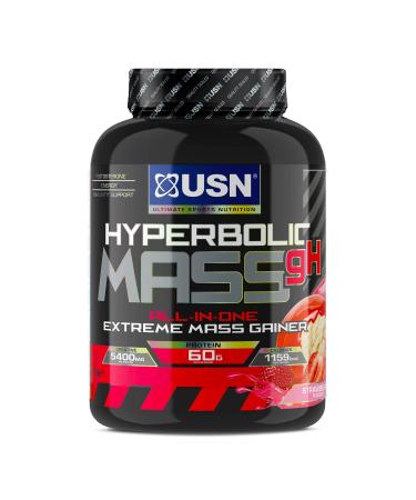 USN Hyperbolic Mass Strawberry 2kg: High Calorie Mass Gainer Protein Powder for Fast Muscle Mass Weight Gainer With Added Creatine and Vitamins Strawberry 2 kg (Pack of 1)