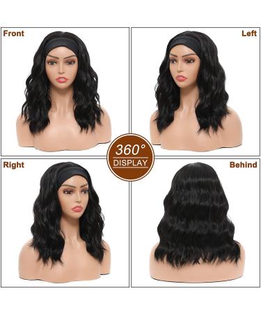 Short Wavy Headband Wig for Black Women - 14 inch Natural Black Synthetic Bob, Glueless Half Wig with Headbands Attached for Daily and Party Wear - Buy Online on GoSupps.com