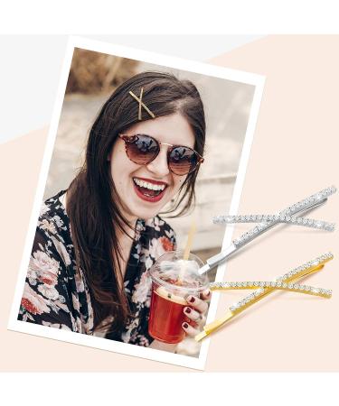 10-Piece Rhinestone X-Shaped Hair Pins | Cute & Shiny Hair Accessories for Women & Girls - 2 Colors - Buy Online on GoSupps.com