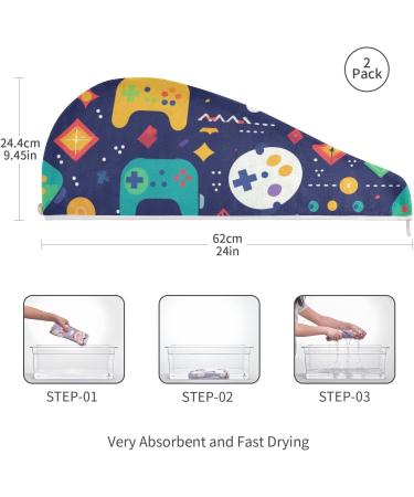 Rainbow Games Console Hair Towel 2 Pack | Super Absorbent Quick Dry Turbans for Women & Girls - Perfect Hair Drying Solution - Buy Online on GoSupps.com