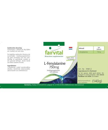 Fairvital | L-Phenylalanine 750mg - Box for 4 Months - VEGAN - Highly dosed - 120 Tablets - Essential animated acid - Buy Online on GoSupps.com