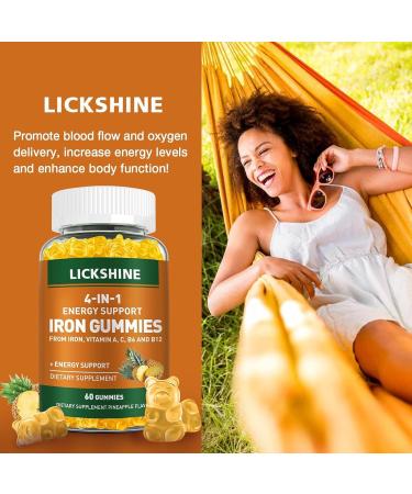 2 Pack Vegan 100MG Iron Supplement Gummies for Women & Men - with Vitamin C A B for Adults & Kids - Energy Support for Iron Deficiency Anemia - Pineapple Flavor (120 Ct) 60 Count (Pack of 2) - Buy Online on GoSupps.com