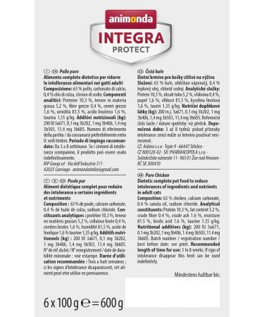 Animonda Integra Protect Cat Sensitive - Wet Diet Cat Food for Allergies Pure Chicken 6 x 100g Pack - Buy Online on GoSupps.com