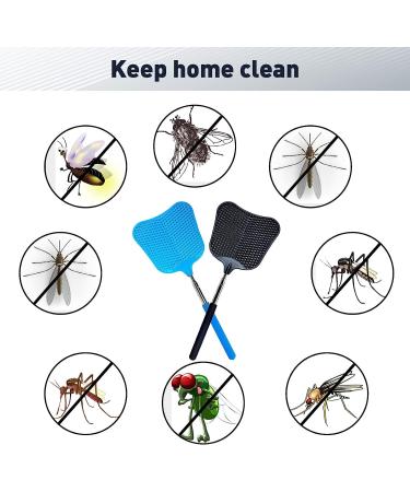 Telescopic Stainless Steel Fly Swatter Set - 2Pcs Black & Blue | Flexible & Durable Manual Swatters for Home, Garden, Classroom & Office - Buy Online on GoSupps.com