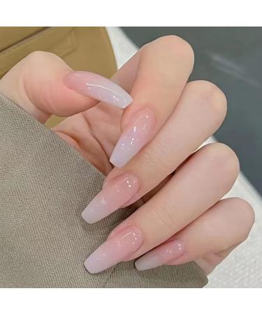 Press on Nails Long Coffin Glossy Pink Fake Nails Full Cover Acrylic False Nails with Gel Nail Kit for Women and Girls 24Pcs  Style7