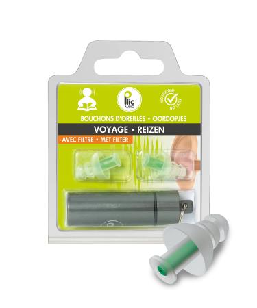 Ear plug for transport/travel/ambient noise Damping 18 dB Ultra-comfortable hearing protection: 2+1 crowns and double filter Hypoallergenic and reusable Plic audio