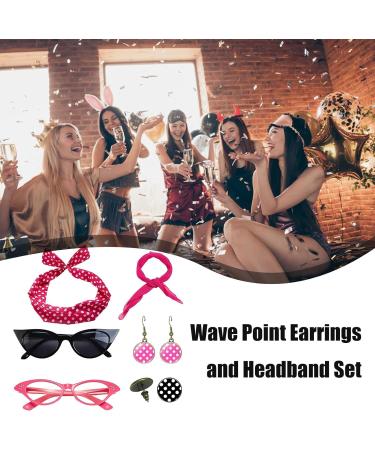 Polka Dot Headband - Headband Drop Earrings Set for 1950s Outfits - Print Dangle Earrings with Vintage Hair Bands Chiffon Scarf Cat Eye Glasses Hot Pink One Size - Buy Online on GoSupps.com