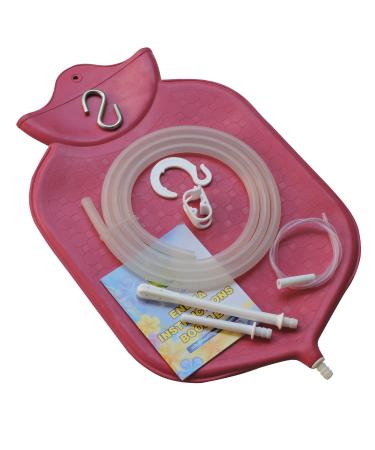 Enema Bag Kit for Colon Cleansing with Platinum Cured Silicone Hose (4 Quart Open Top) - Red
