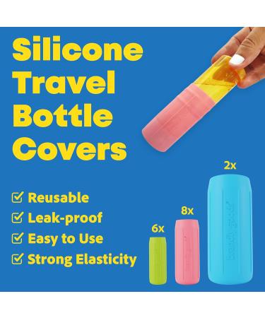 Brandly Goods Multi-Size Silicone Bottle Covers for Travel Leak-Proof Stretchable Sleeves & Safety Clip Locks Silicone Covers for Travel Toiletries Bottle Covers for Traveling Essentials 16 - Buy Online on GoSupps.com