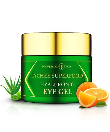 Professor Eco Lychee Superfood Hyaluronic Eye Gel 2oz - Firms Eye Bags - Purified Hyaluronic Acid - Rejuvenate & Hydrates Skin